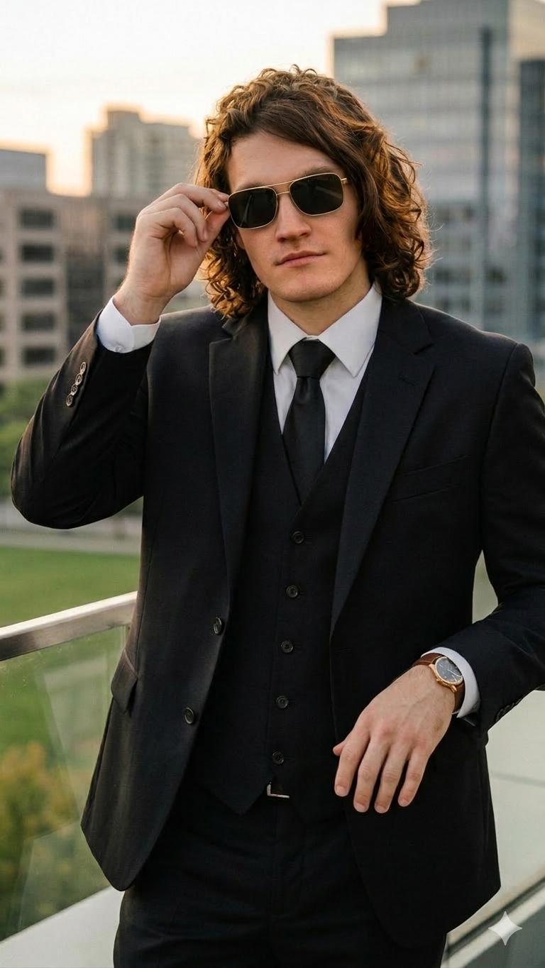 Phil Cyber on a rooftop, adjusting his sunglasses